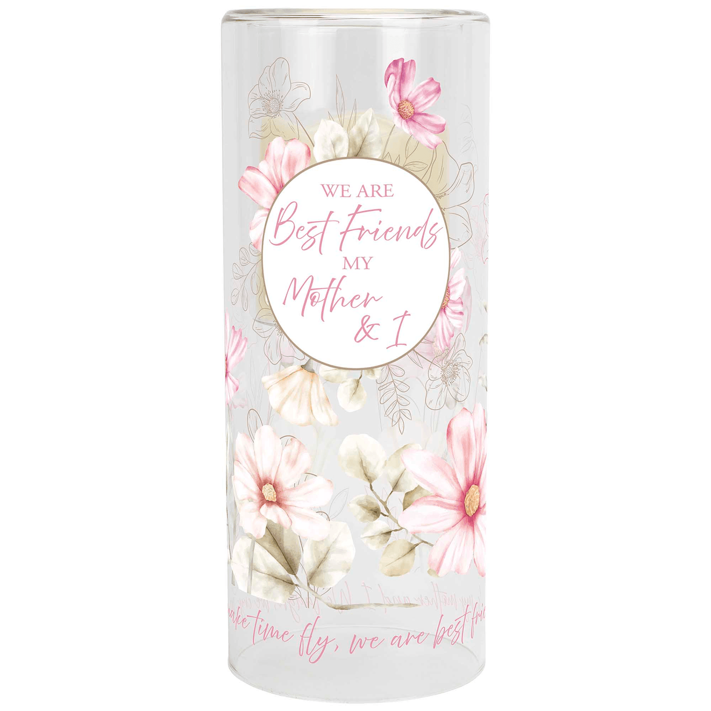 10-Inch Glass Candleholder With Led Candle - Best Friends My Mother And I
