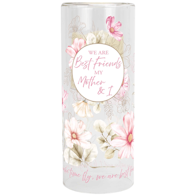 10-Inch Glass Candleholder With Led Candle - Best Friends My Mother And I