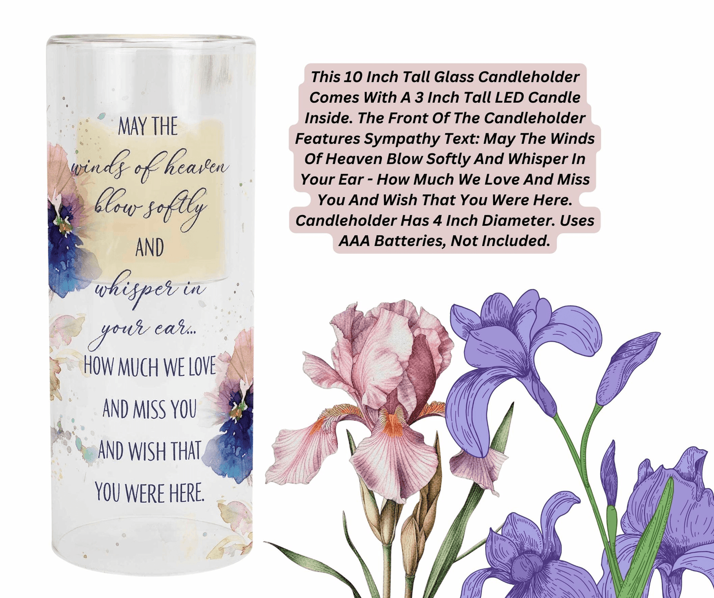 May Winds Of Heaven Glass Candleholder With Led Candle - 10 Inch