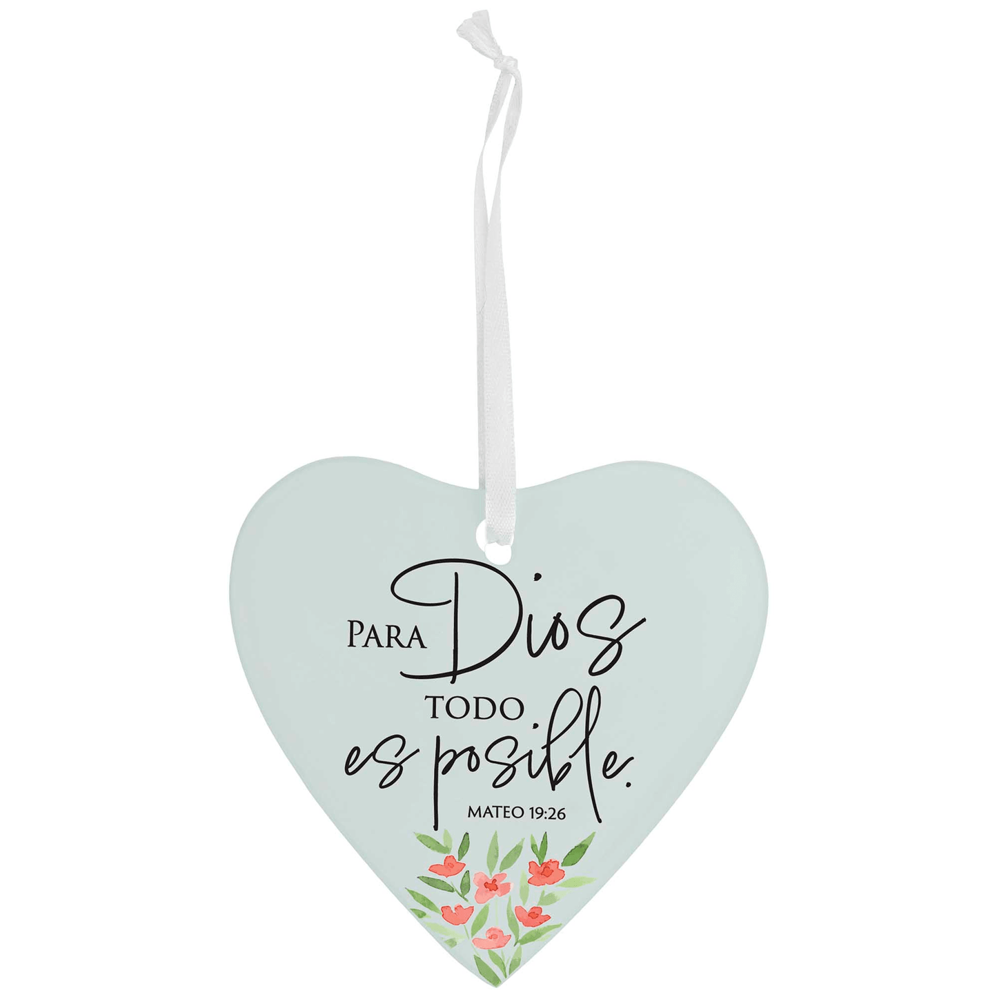 Floral Heart Glass Ornament - Para Dios Todo Es Posible