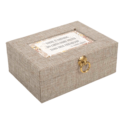 Elegant Beige Linen Music Box With Floral Art And Friendship Quote