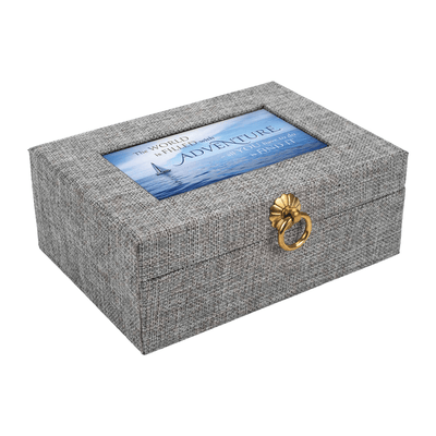 Adventure Awaits Grey Linen Music Box With Jewellery Insert