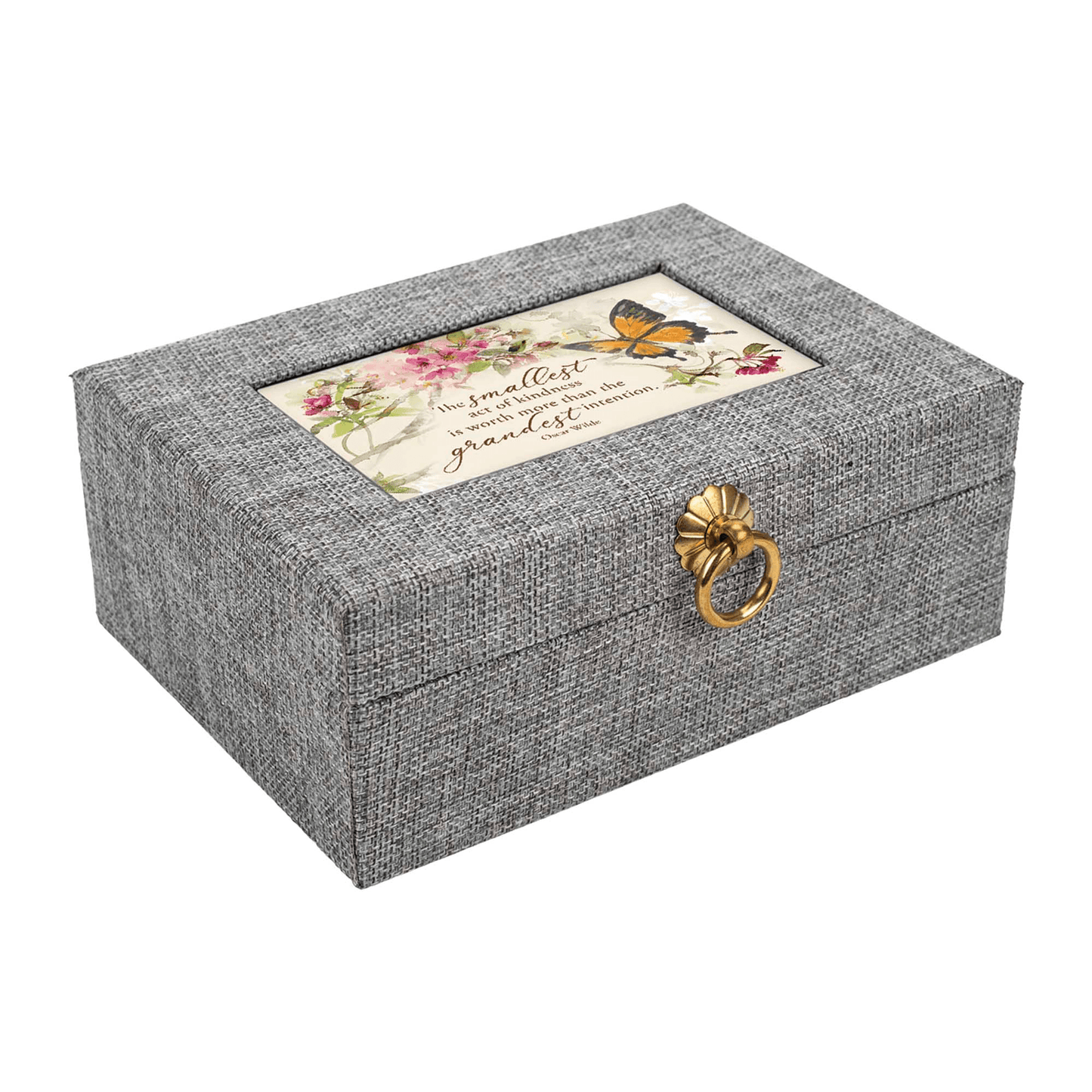 Linen Gray Keepsake Box With Oscar Wilde Quote & Assorted Cards