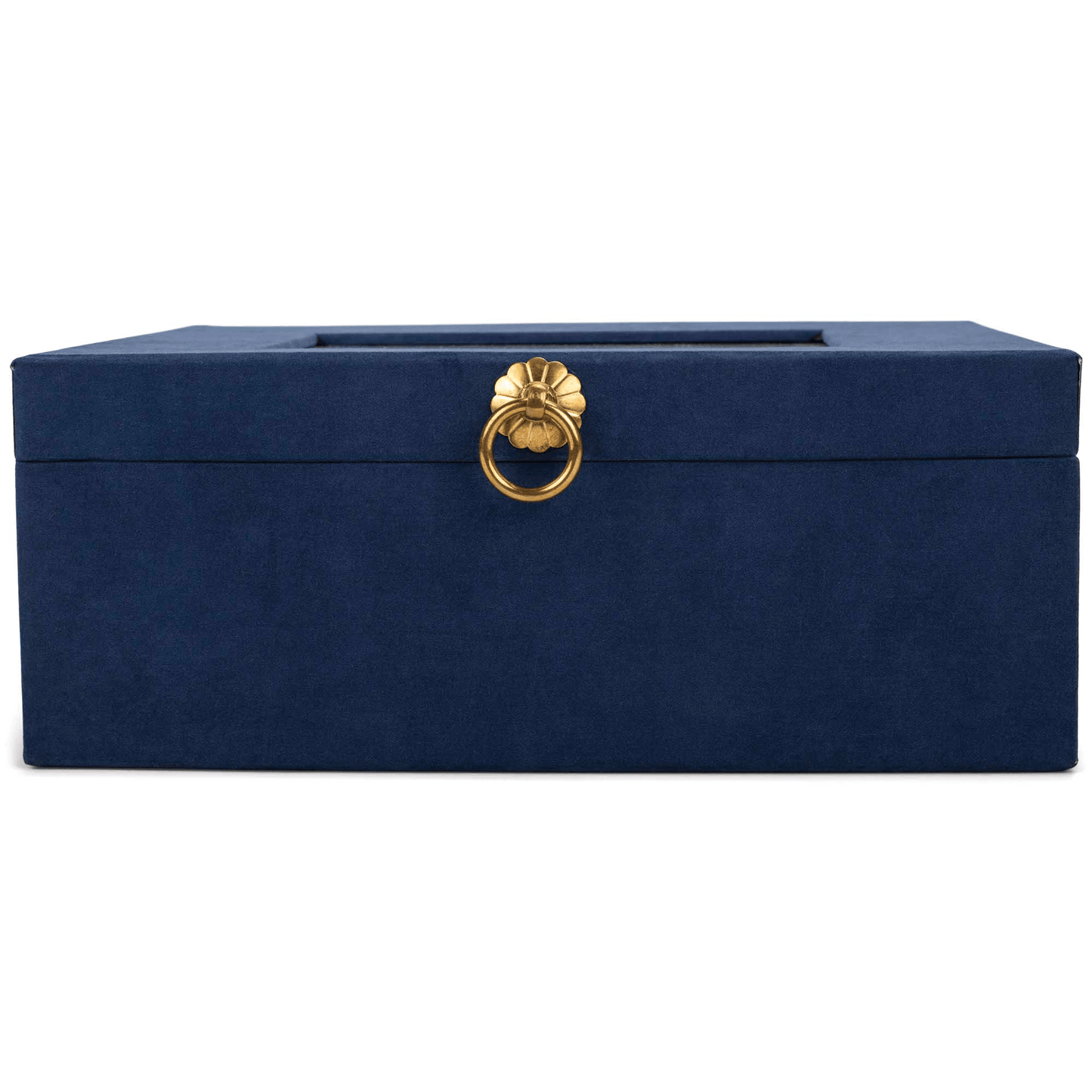 Navy Linen Music Box With Floral Art And Gold Handle