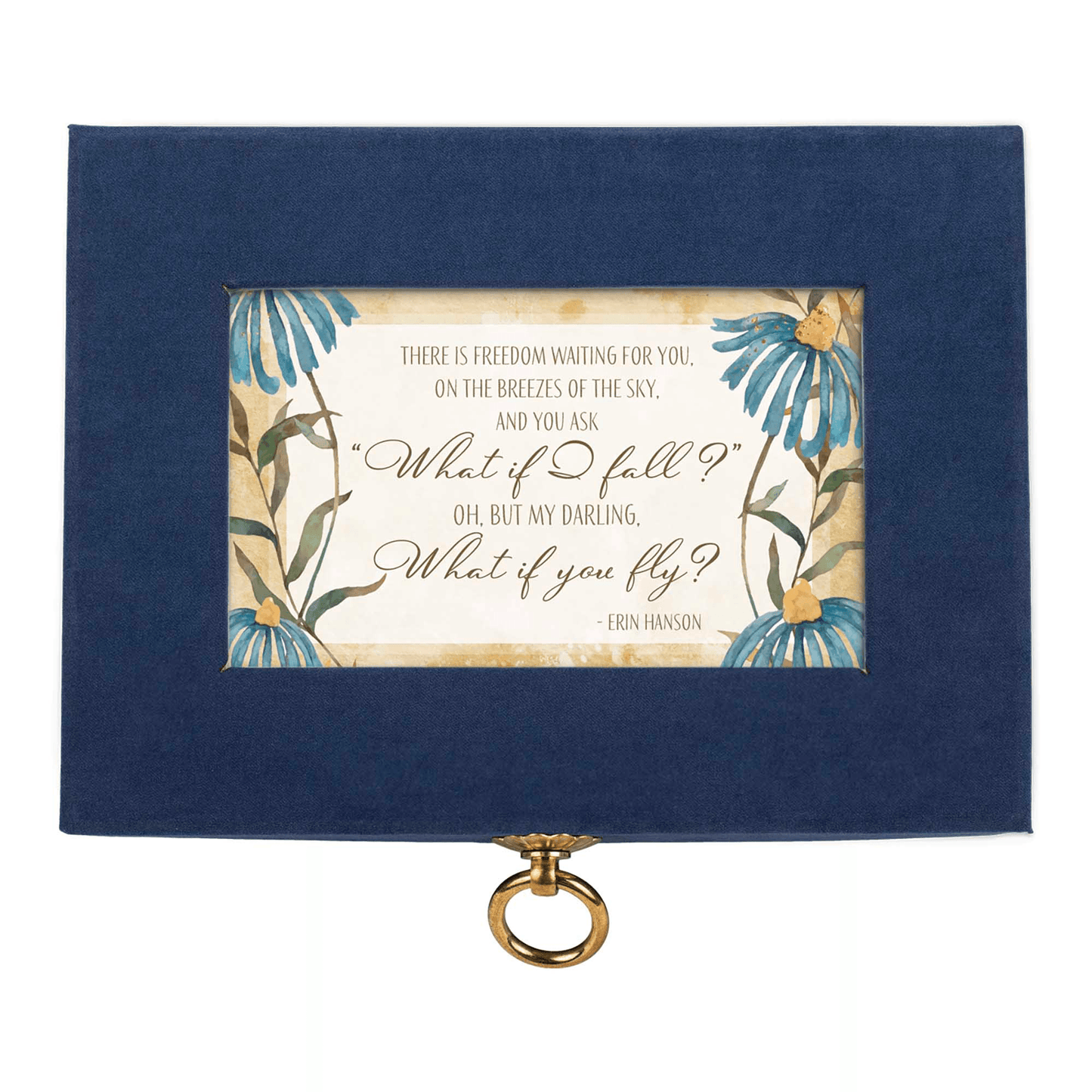 Navy Linen Music Box With Jewelry Insert - What If I Fall?