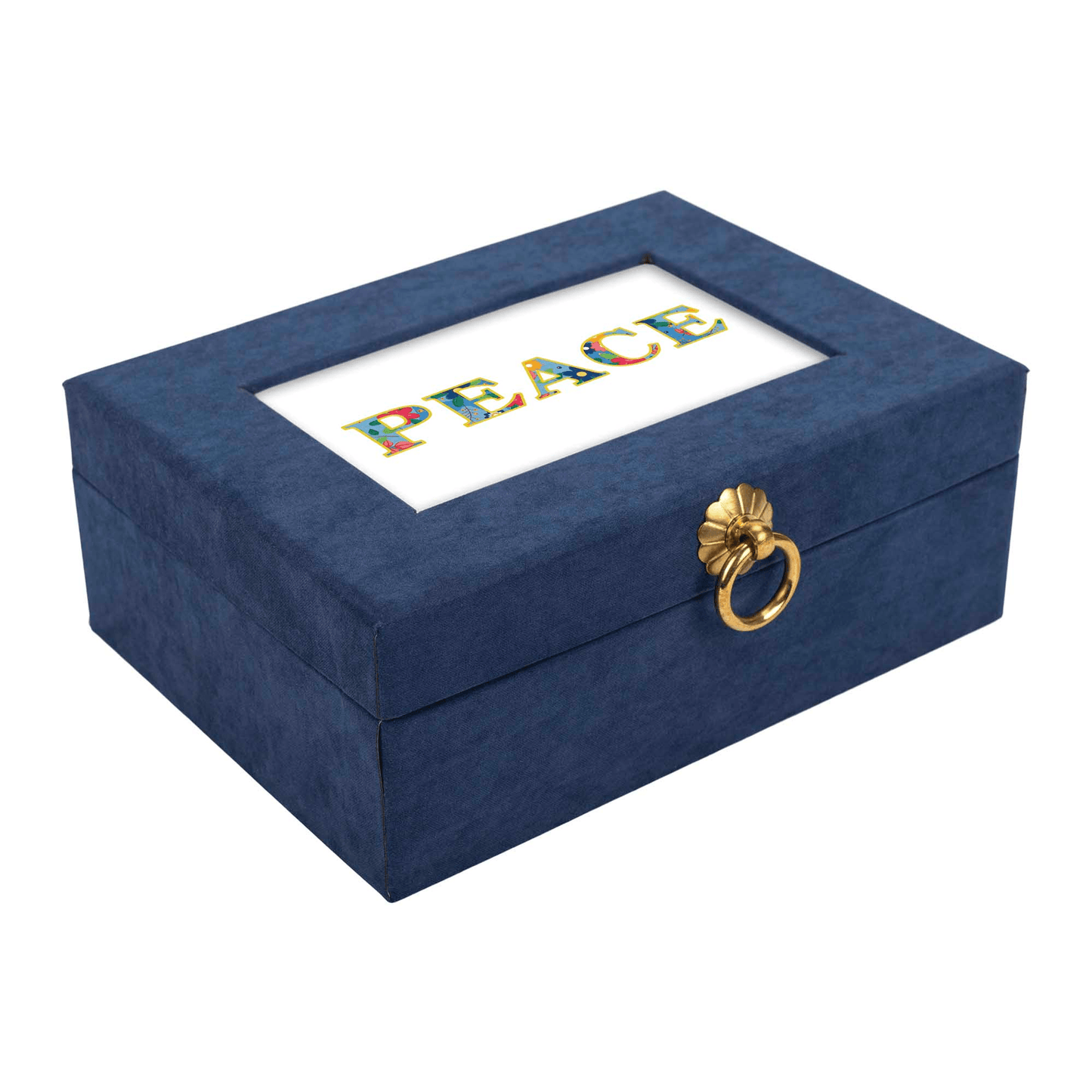 Navy Suede Keepsake Box With Floral Peace Greeting Cards