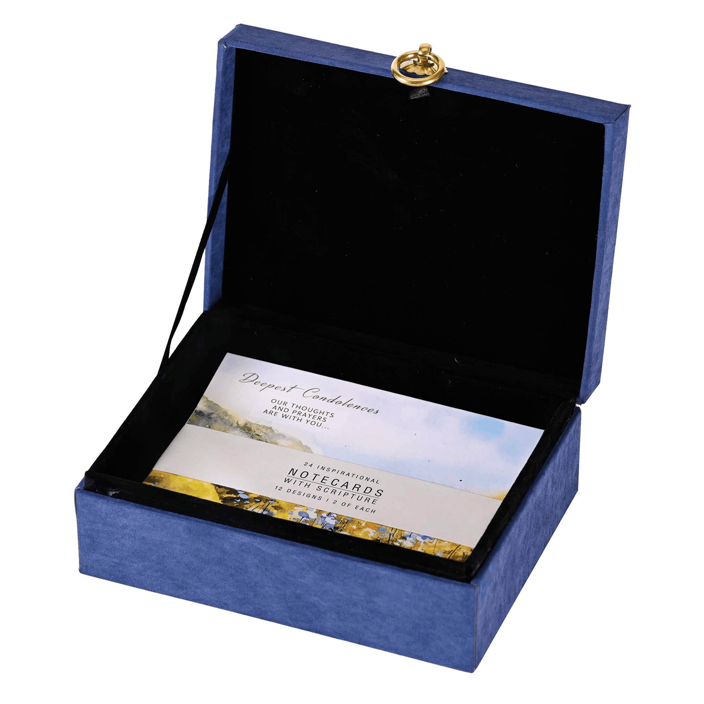 Navy Suede Keepsake Box With Floral Peace Greeting Cards