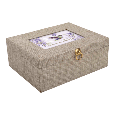 Elegant Linen Music Box With Jewelry Insert – Thankful Grateful Blessed Design