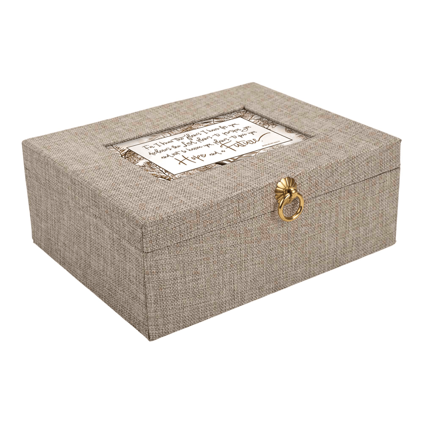 Elegant Beige Music Box With Jewelry Insert And Inspirational Art Print