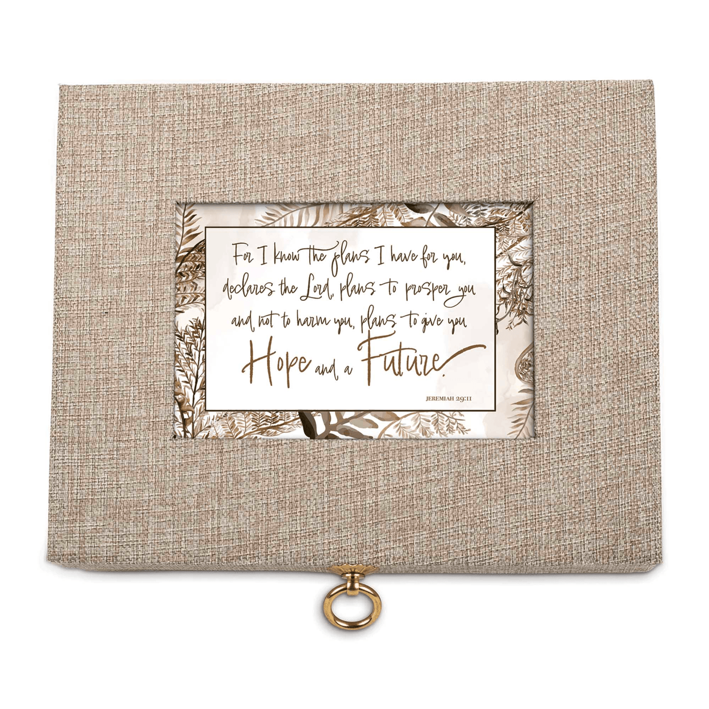 Elegant Beige Music Box With Jewelry Insert And Inspirational Art Print