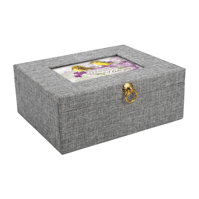 Elegant Gray Linen Music Box With Floral Art And Unchained Melody