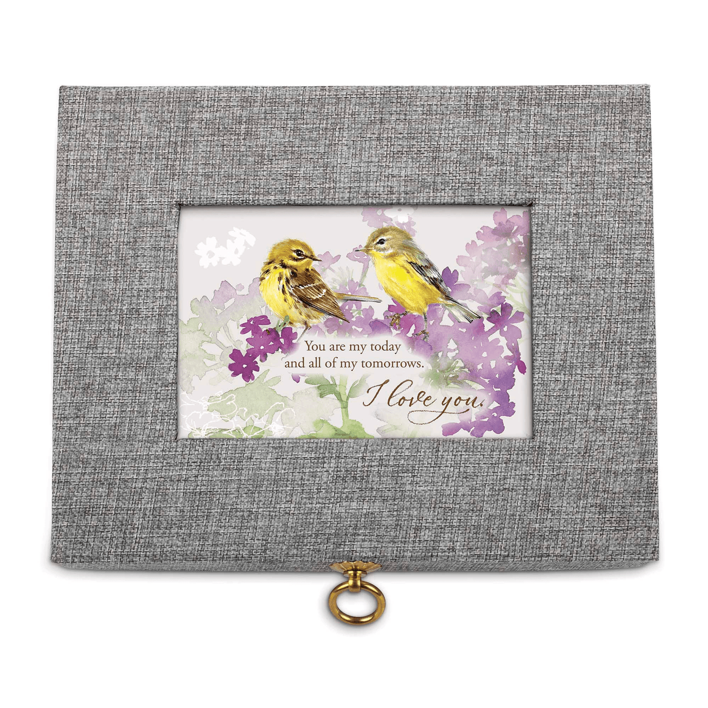 Elegant Gray Linen Music Box With Floral Art And Unchained Melody
