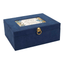 Navy Linen Music Box With Floral Art And Jewelry Insert