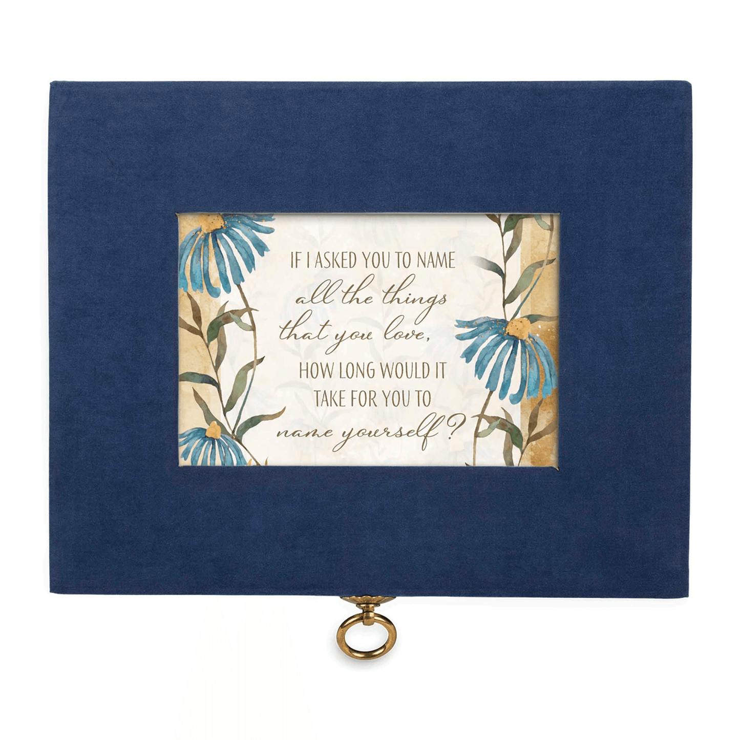 Navy Linen Music Box With Floral Art And Jewelry Insert