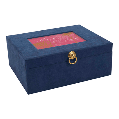 Navy Linen Music Box With Jewelry Insert - I Love You With My Whole Heart