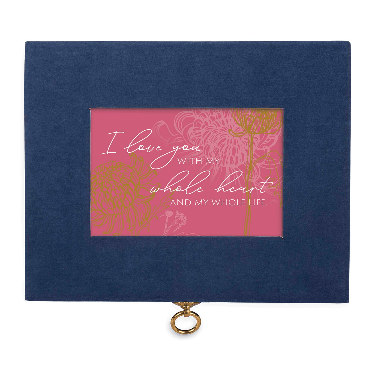 Navy Linen Music Box With Jewelry Insert - I Love You With My Whole Heart