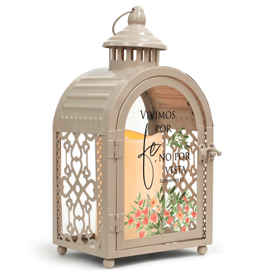 Beige Arch-Shaped Lantern With Scripture And Led Candle