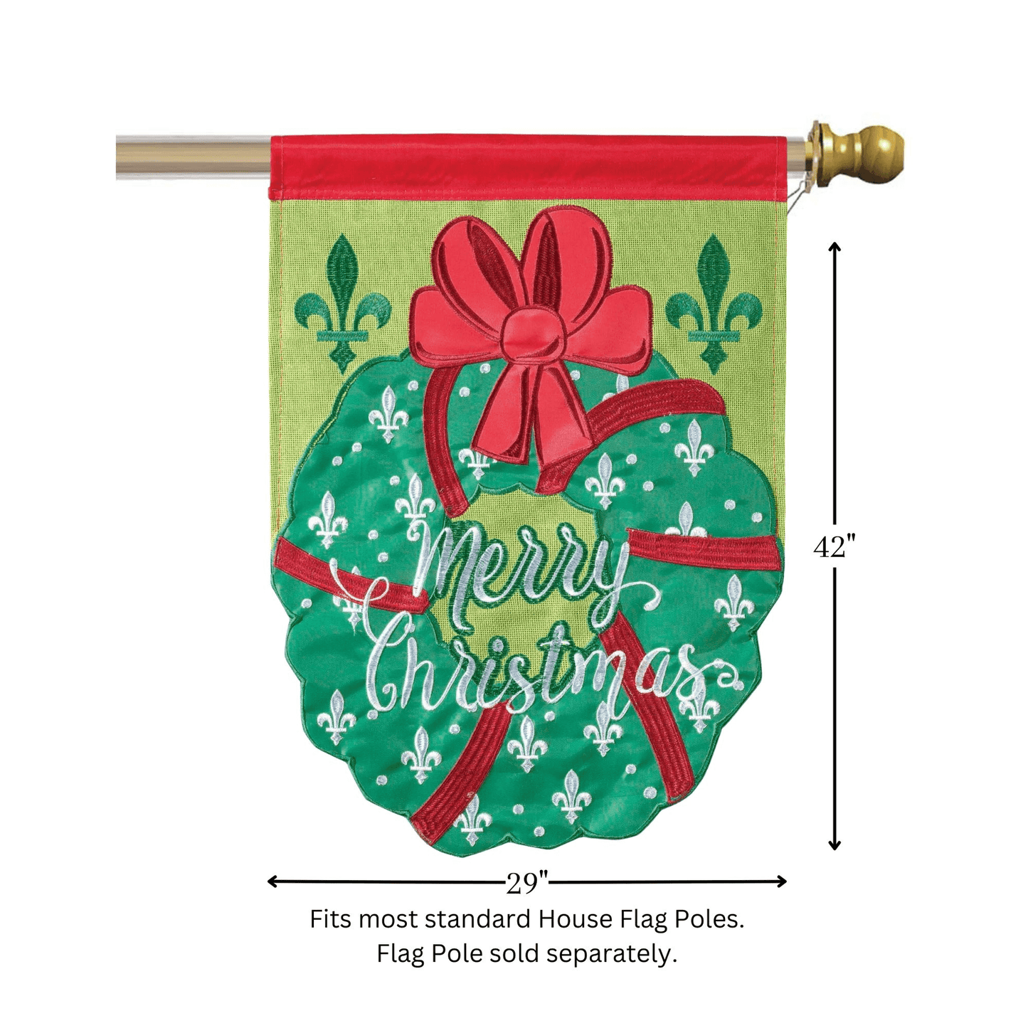 Premium Double Applique Christmas Wreath Flag 29X42 Inches