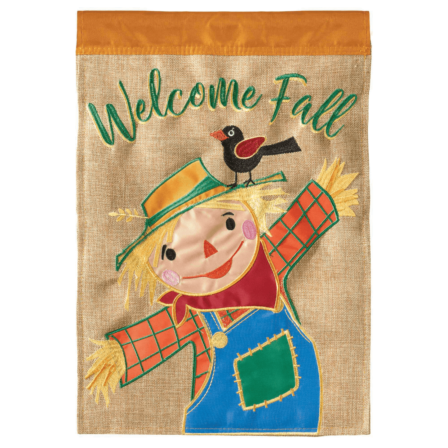 Welcome Fall Scarecrow Double Applique Flag 29X42 Inches