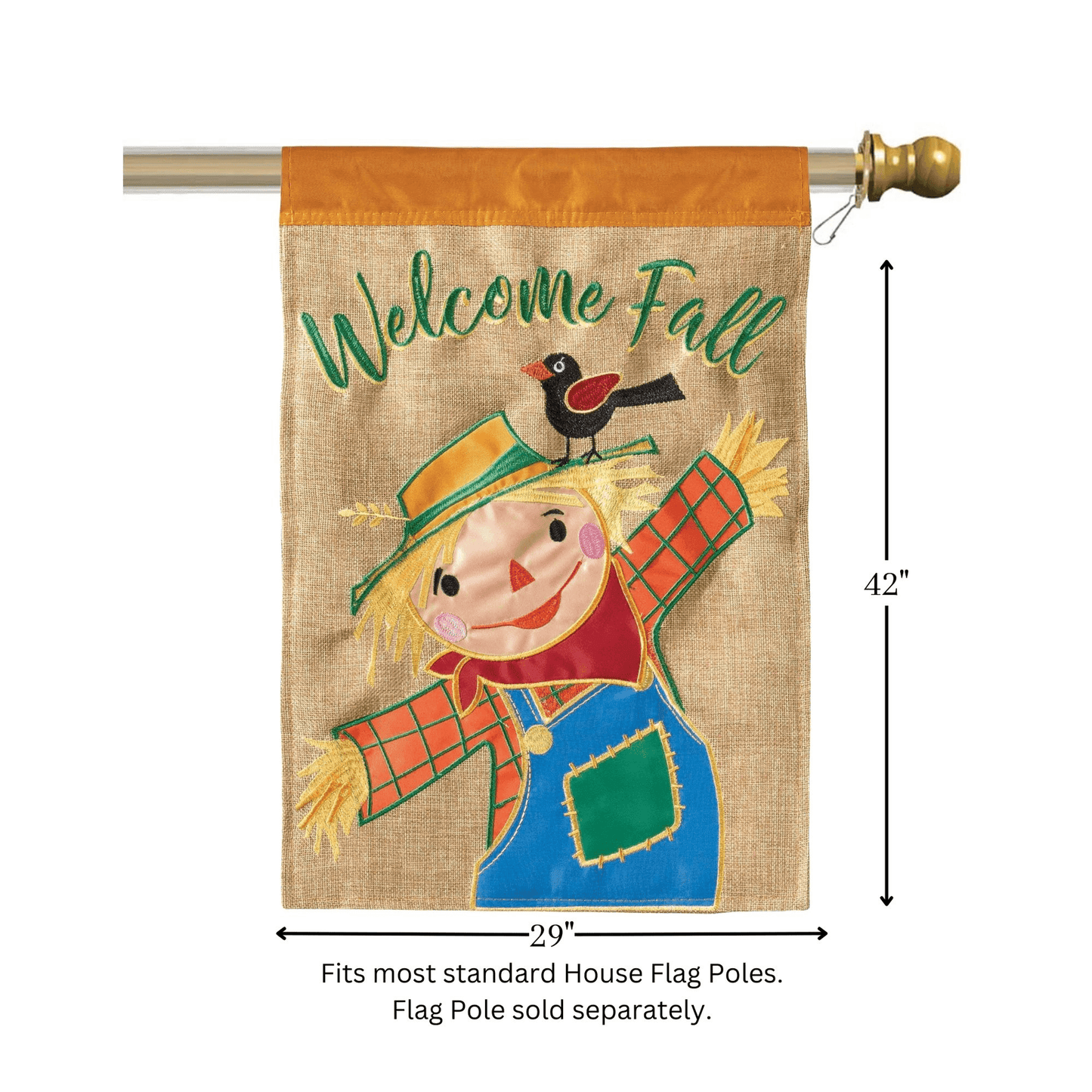 Welcome Fall Scarecrow Double Applique Flag 29X42 Inches