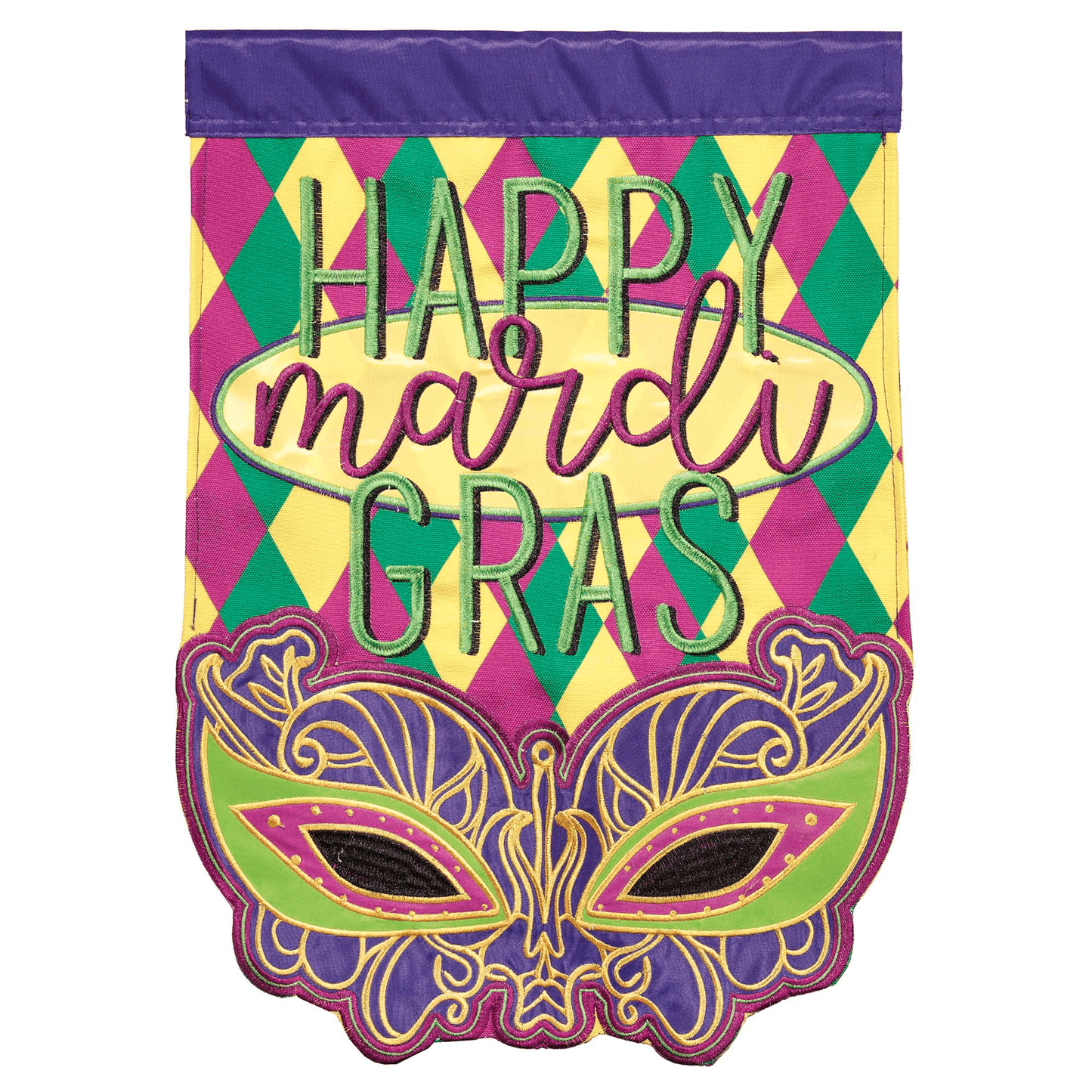 Mardi Gras Double Applique Flag - 29X42 Inches