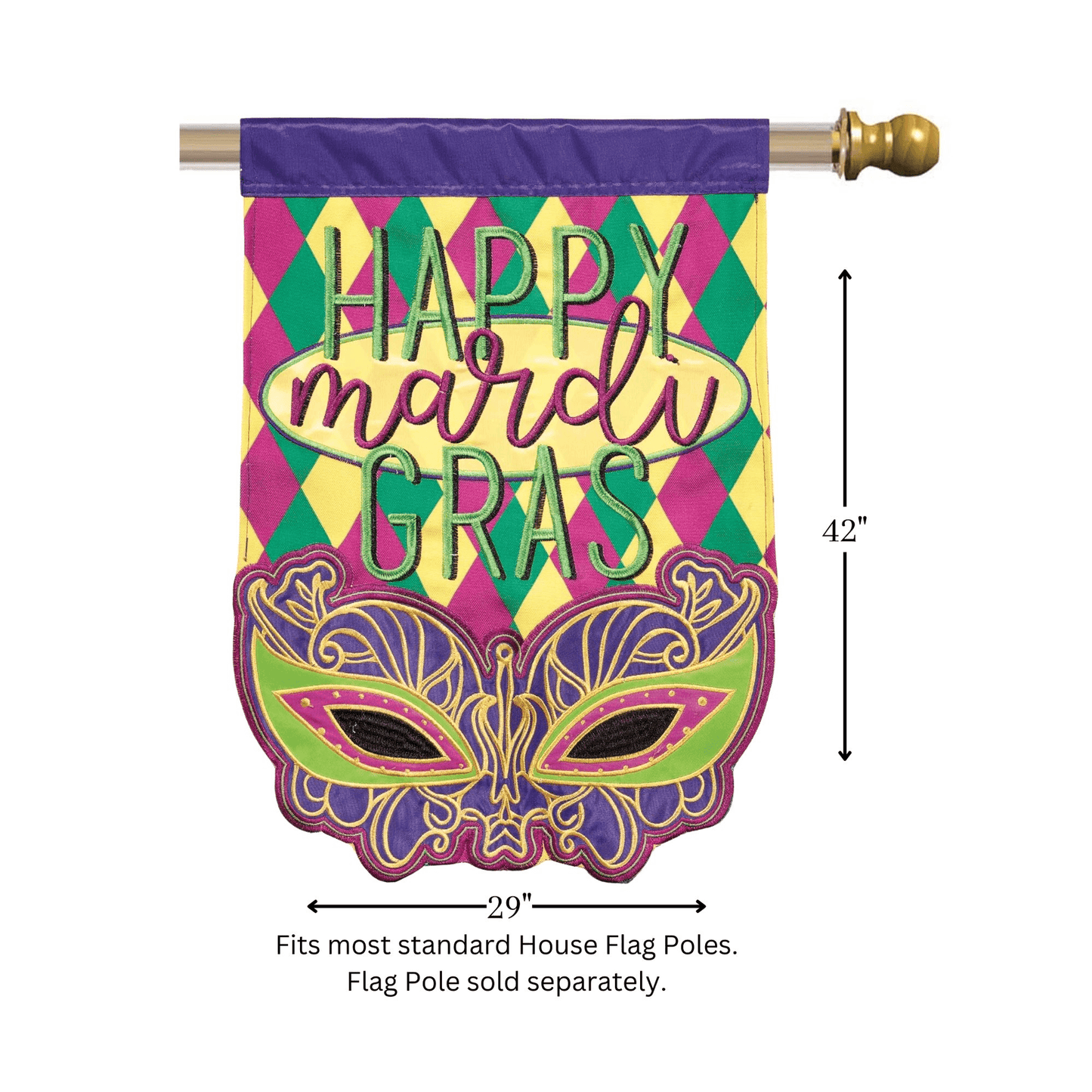 Mardi Gras Double Applique Flag - 29X42 Inches