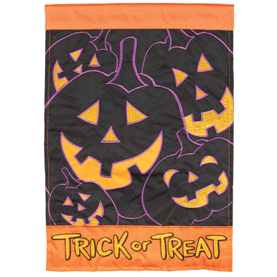 Double Applique Trick Or Treat Jack-O-Lantern Flag 29X42 Inches