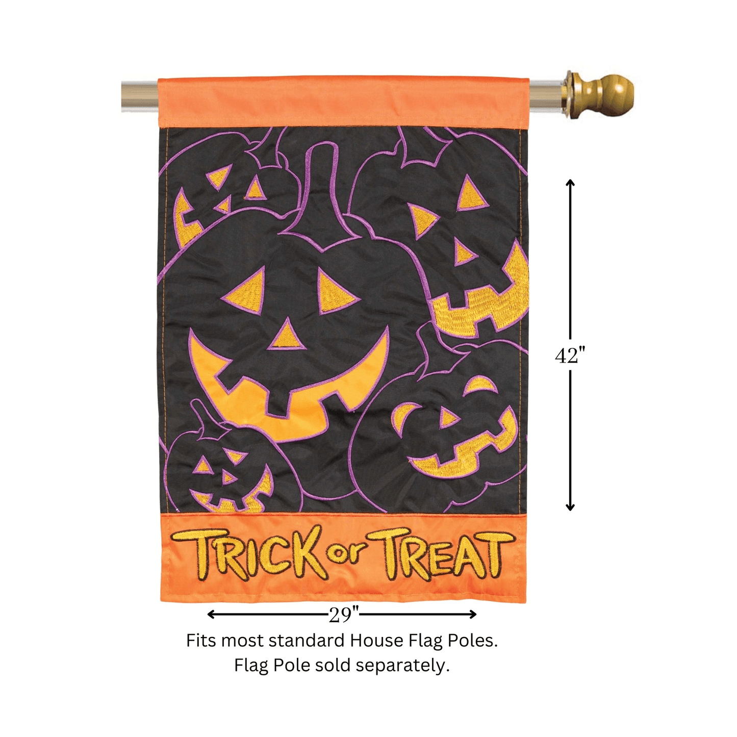 Double Applique Trick Or Treat Jack-O-Lantern Flag 29X42 Inches