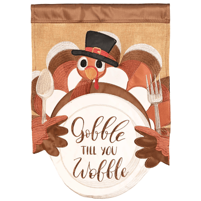 Turkey Gobble Til You Wobble Double Applique Flag 29X42 Inches