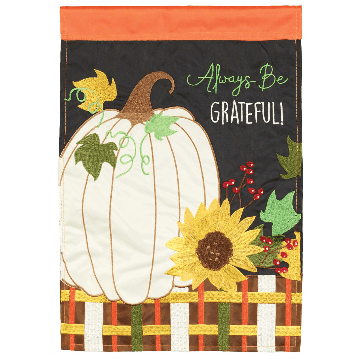 Grateful Pumpkin Double Applique Flag 29X42 Inches