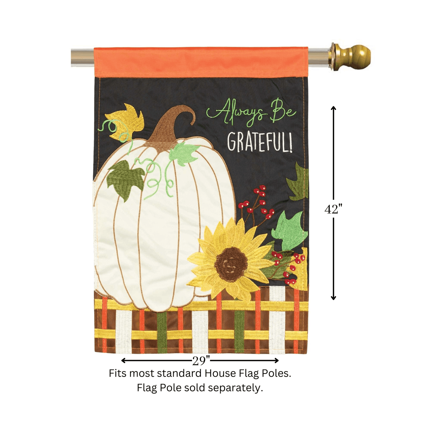 Grateful Pumpkin Double Applique Flag 29X42 Inches