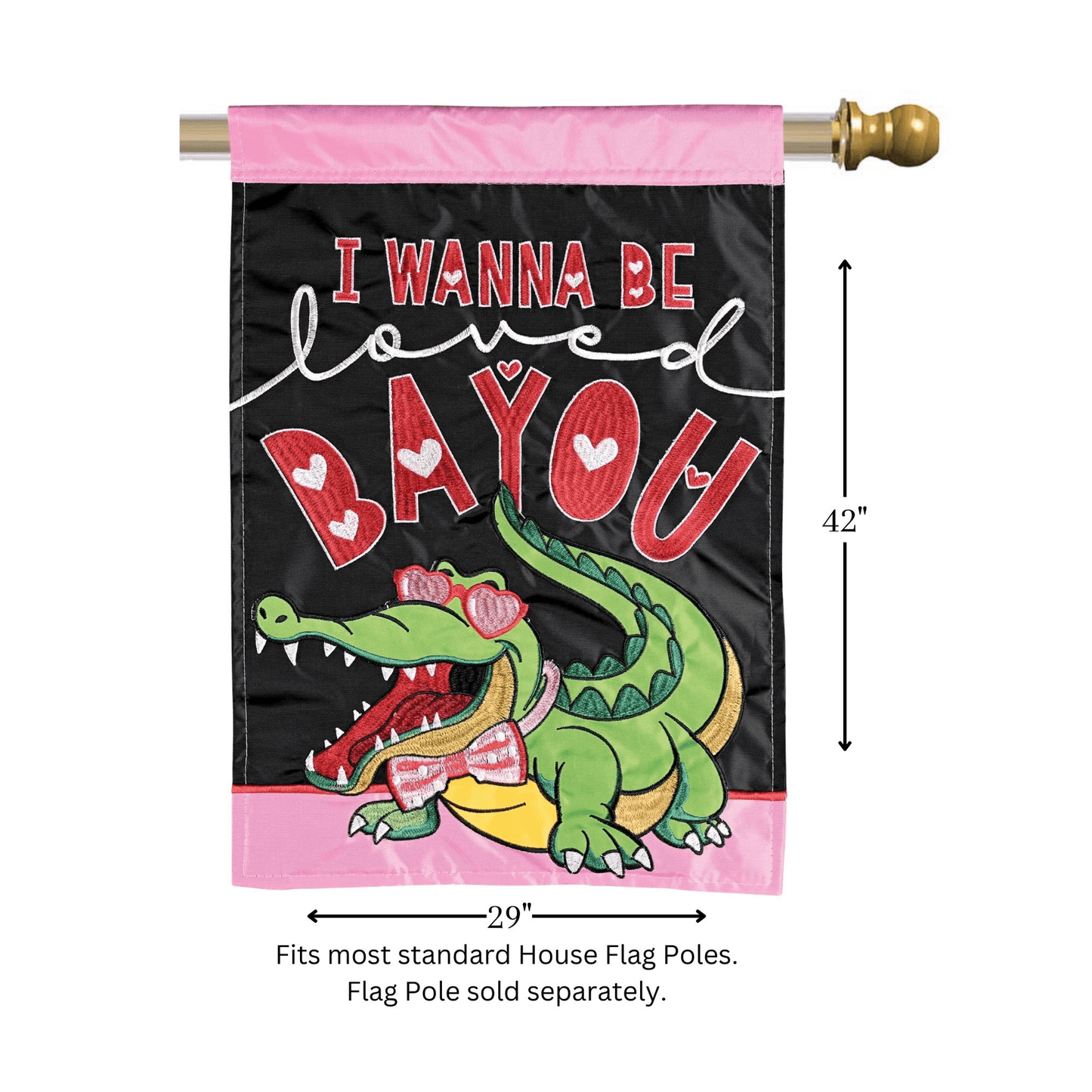 Alligator I Wanna Be Loved Double Applique Flags - 29X42 Inches