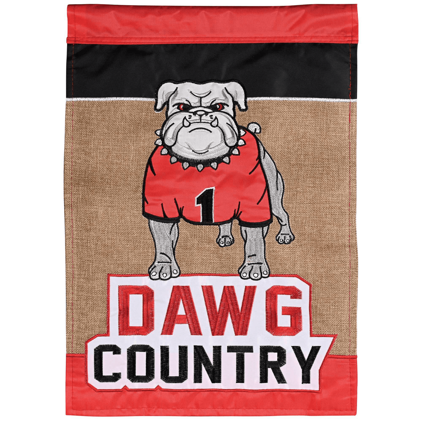 Dawg Country Bulldog Double Applique Burlap Flag 29X42