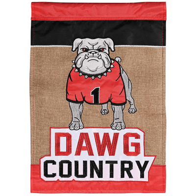 Dawg Country Bulldog Double Applique Burlap Flag 29X42