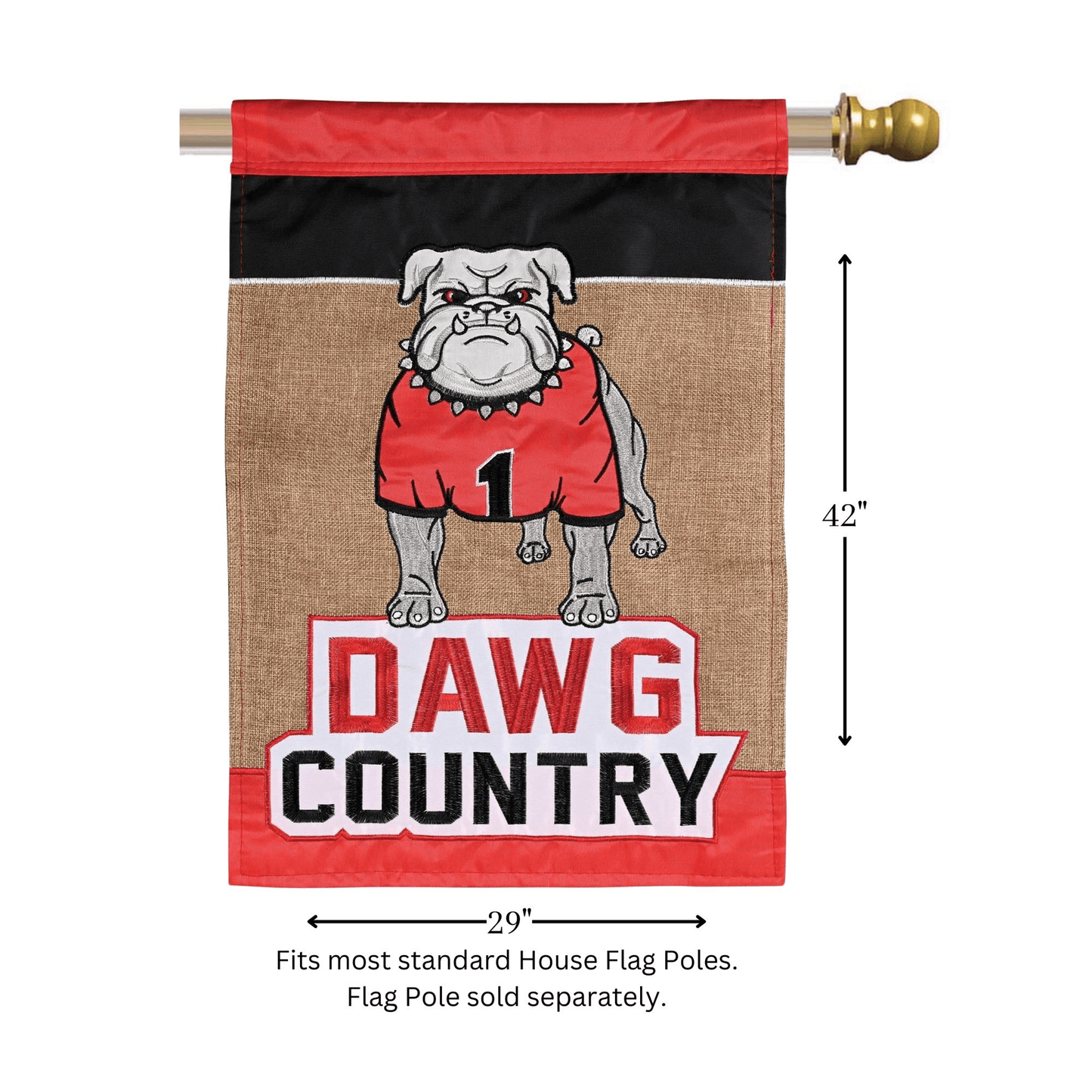 Dawg Country Bulldog Double Applique Burlap Flag 29X42