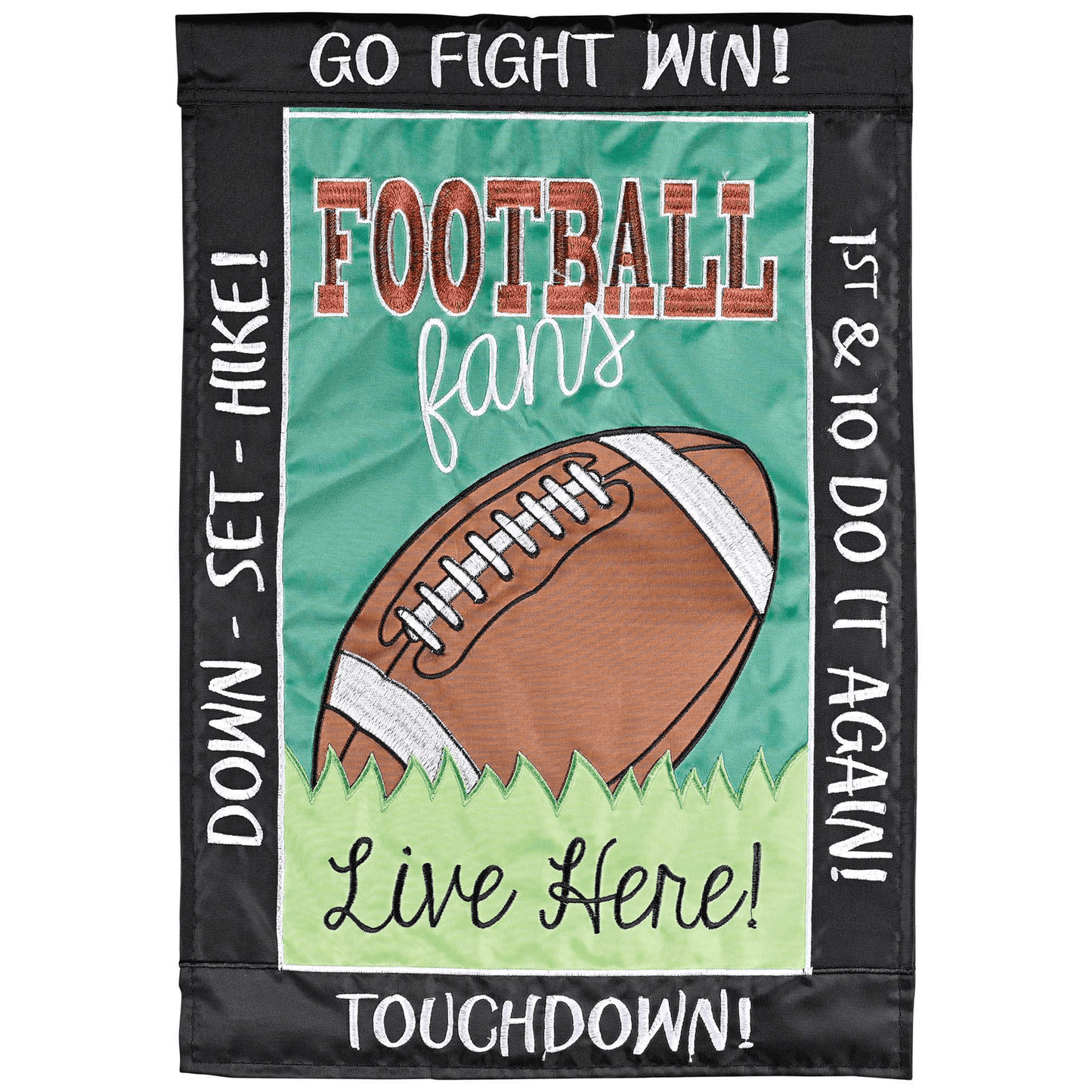 Flag Fall Football Fans Live Here Double Applique Flag - 29X42 Inches