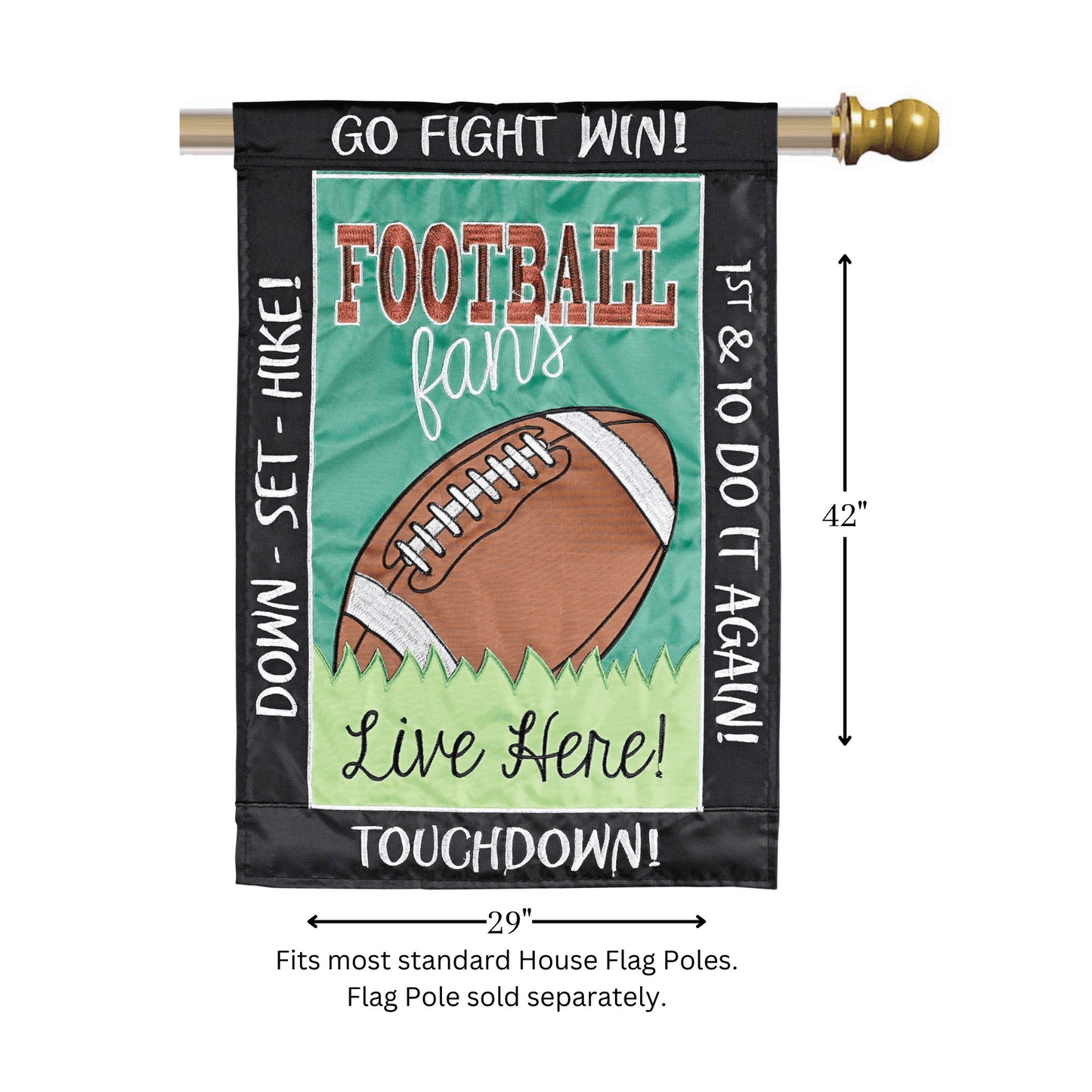 Flag Fall Football Fans Live Here Double Applique Flag - 29X42 Inches