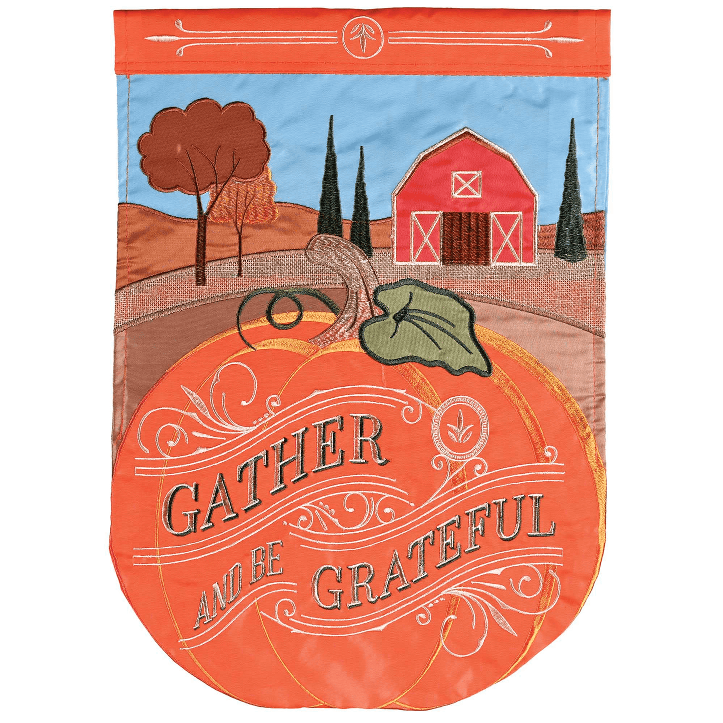 Flag Gather And Be Grateful Double Applique 29X42 Inches
