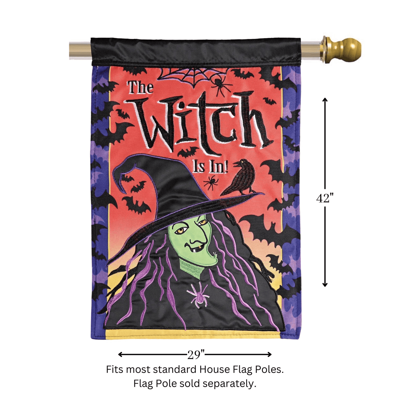 Large Double Applique 29X42 Flag - The Witch Is In
