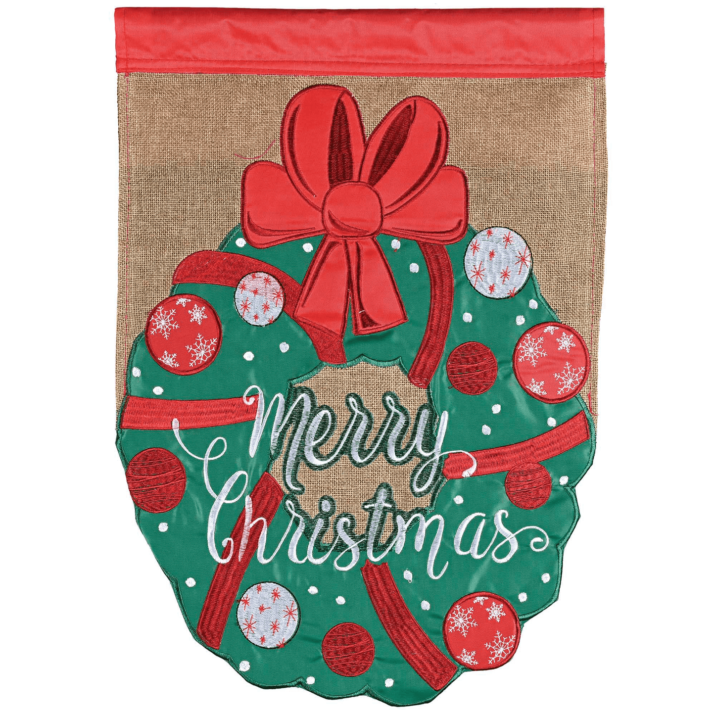 Elegant Double Applique Flag Wreath - Merry Christmas 29X42 Inches