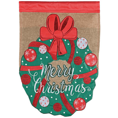 Elegant Double Applique Flag Wreath - Merry Christmas 29X42 Inches