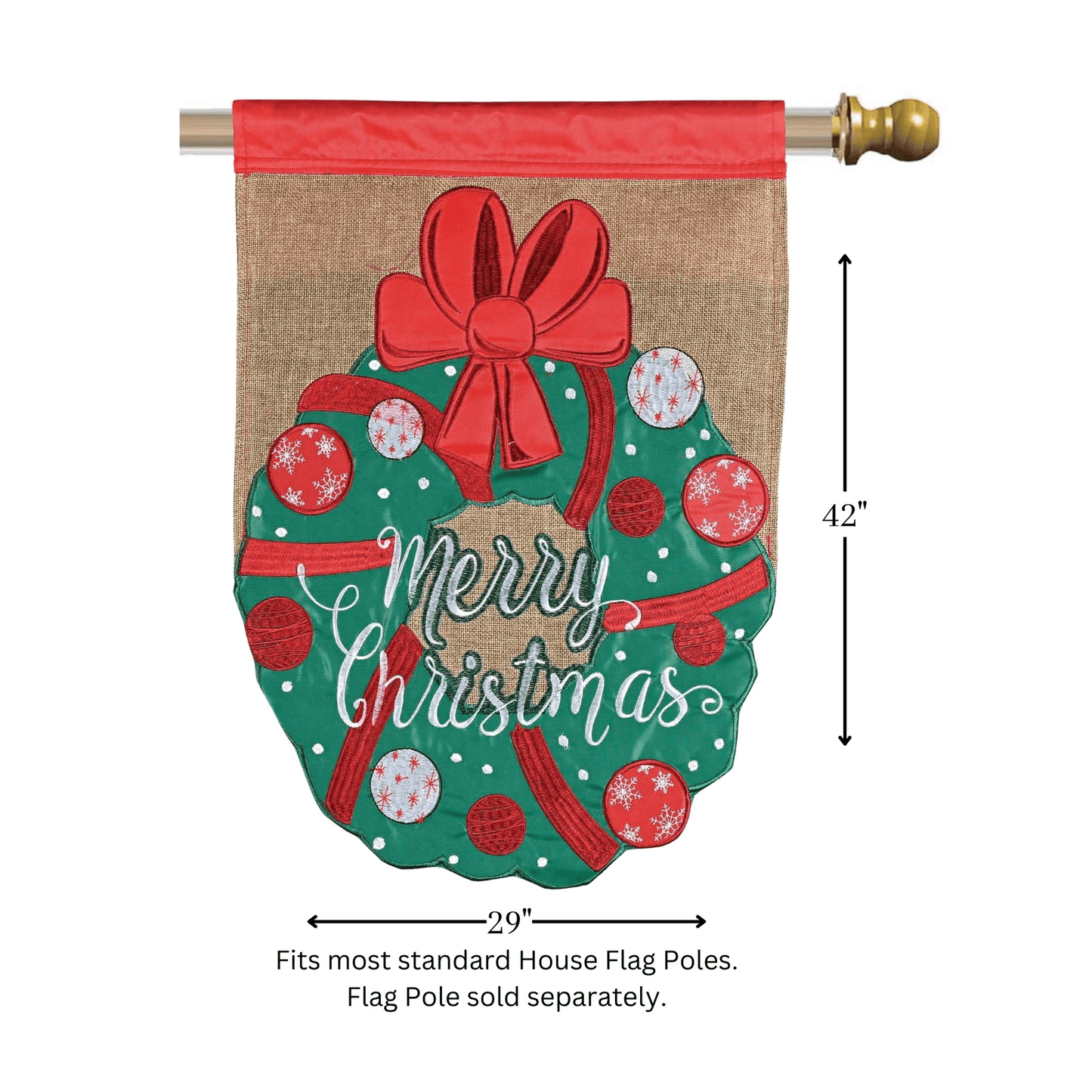 Elegant Double Applique Flag Wreath - Merry Christmas 29X42 Inches