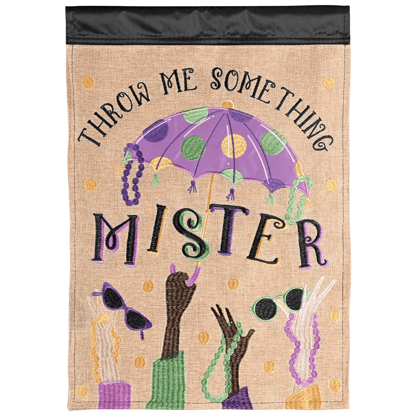 Double Applique Flag - Throw Me Something Mister 29X42 Inches