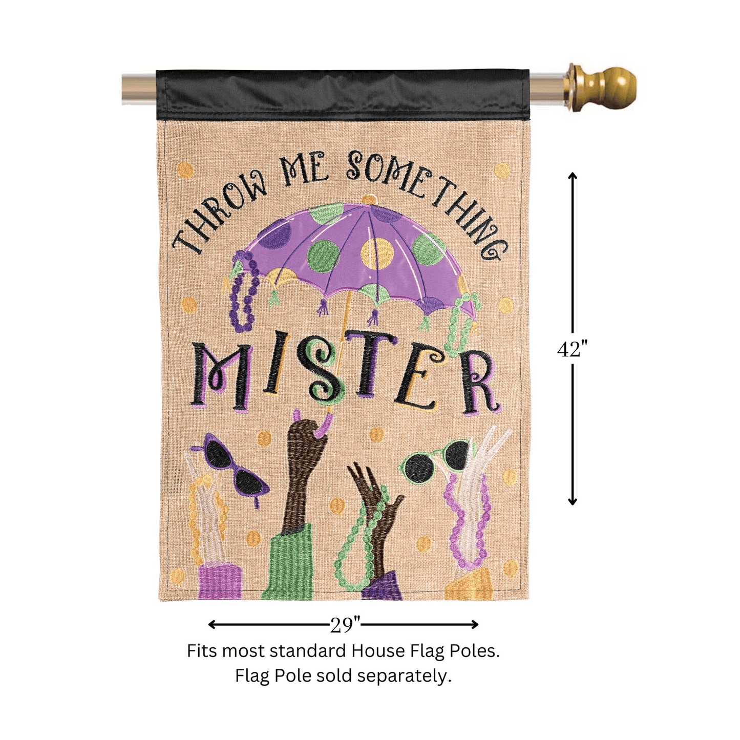 Double Applique Flag - Throw Me Something Mister 29X42 Inches