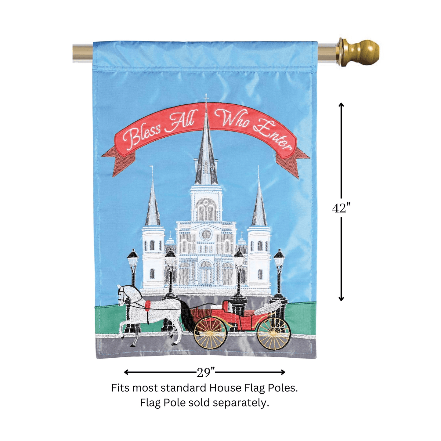 St Louis Cathedral Bless All Double Applique Flag 29X42 Inches