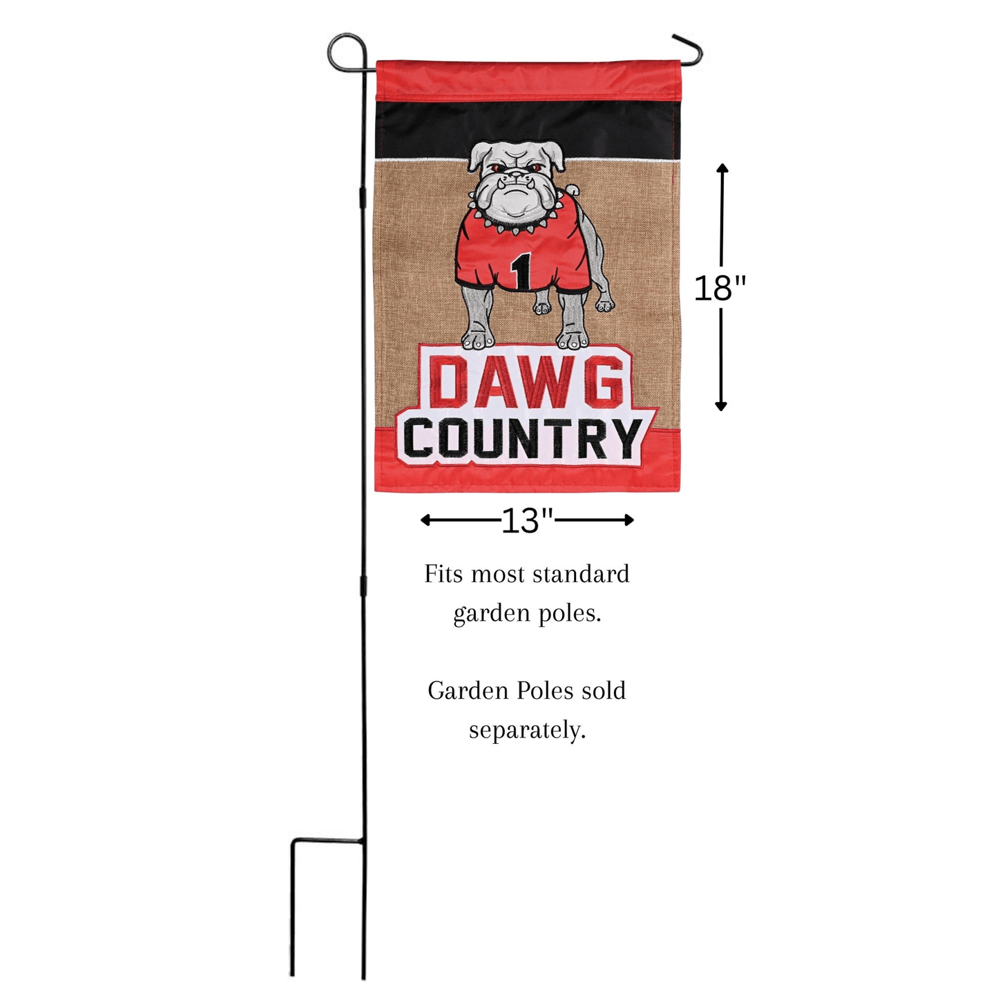 Dawg Country Bulldog Double Applique Burlap Flag 13X18