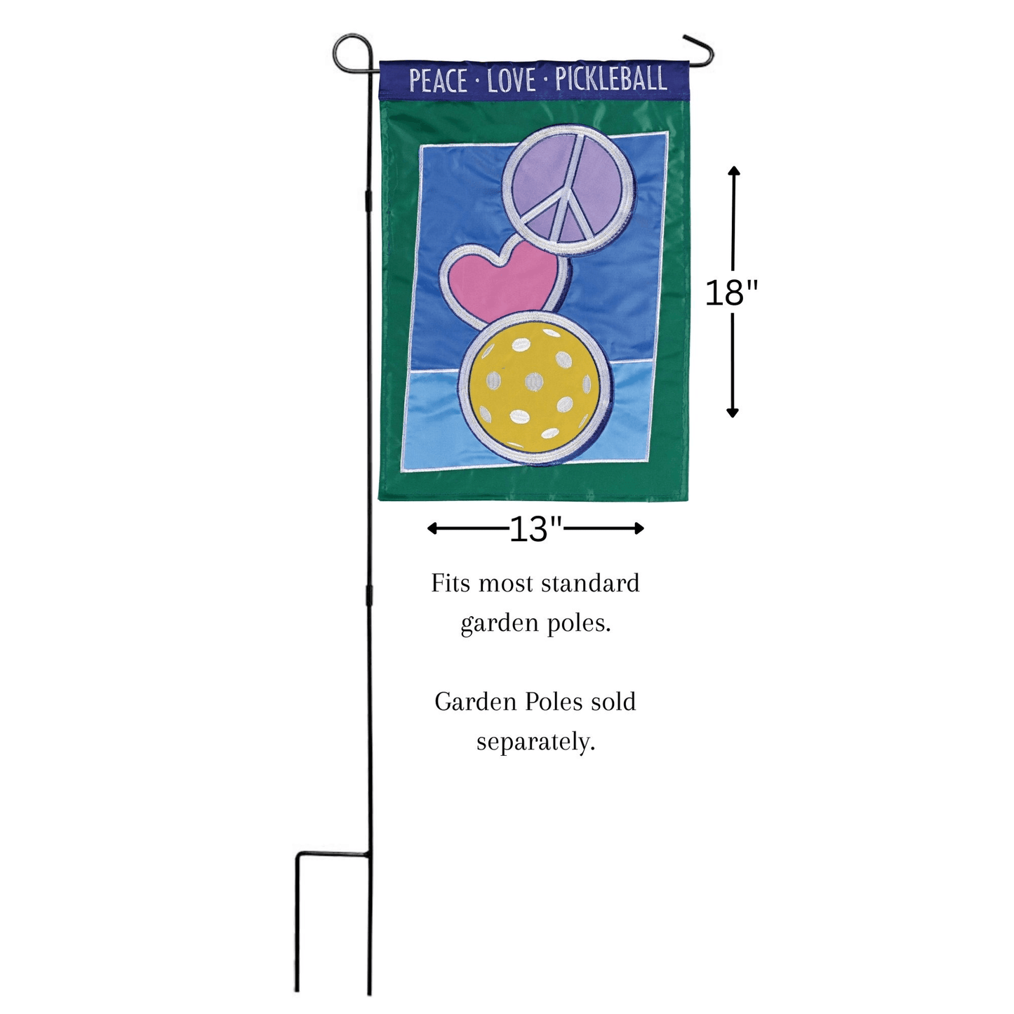 Flag Peace Love Pickleball Double Applique Garden Flag 13X18 Inches