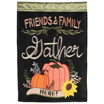 Friends & Family Gather Here Double Applique Garden Flag 13X18 Inches