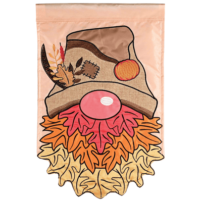 Fall Leaves Gnome Double Applique Garden Flag 13X18 Inches