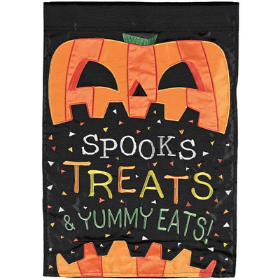 Spooky Treats Yummy Eats Double Applique Garden Flag 13X18 Inches